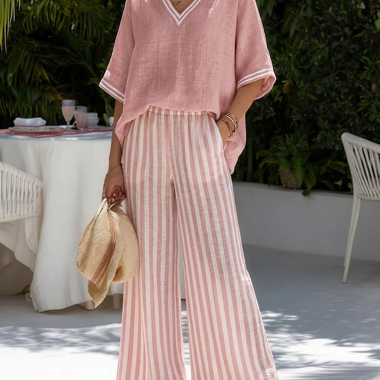 Dames Tweedelige Set met Gestreepte Broek