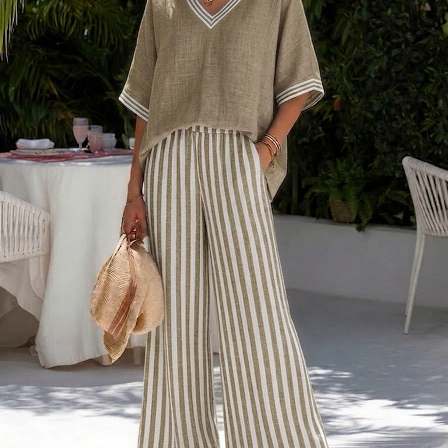 Dames Tweedelige Set met Gestreepte Broek