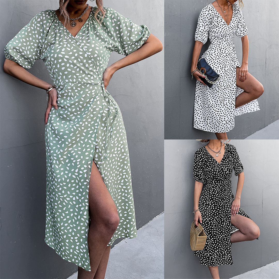 ALKMINI stijlvolle zomerse midi-jurk van lichte, ademende stof met elegante pasvorm en modern, vrouwelijk design.