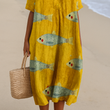 Losvallende Maxi Jurk met V-Hals en Print