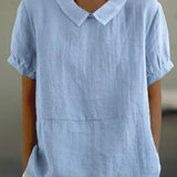 Linnen Blouse met Korte Mouwen en Overhemdkraag