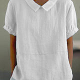 Linnen Blouse met Korte Mouwen en Overhemdkraag