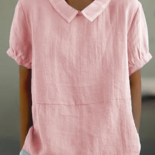Linnen Blouse met Korte Mouwen en Overhemdkraag