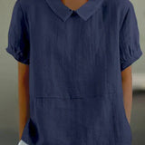 Linnen Blouse met Korte Mouwen en Overhemdkraag