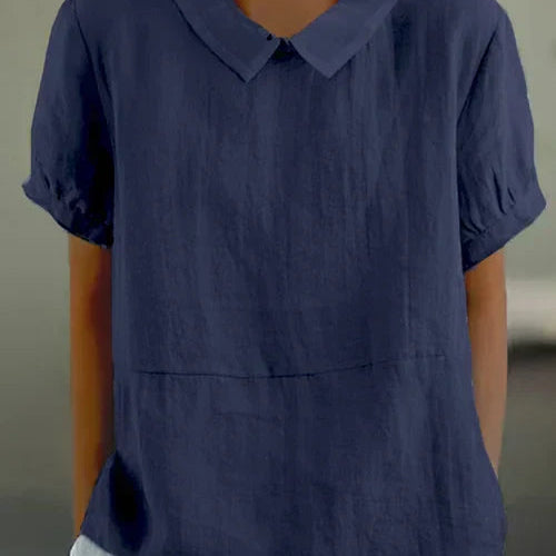 Linnen Blouse met Korte Mouwen en Overhemdkraag