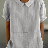 Linnen Blouse met Korte Mouwen en Overhemdkraag