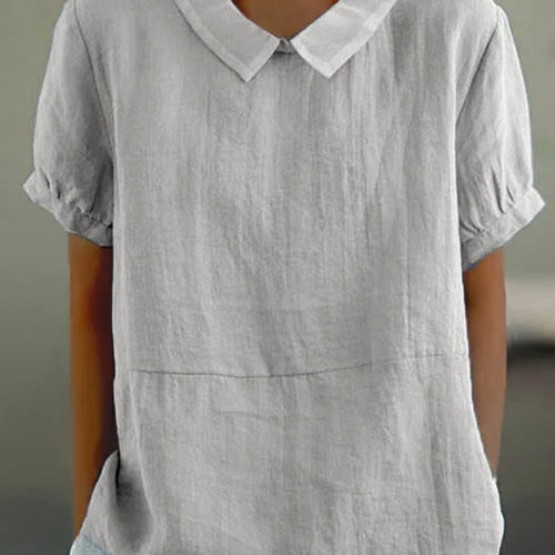 Linnen Blouse met Korte Mouwen en Overhemdkraag