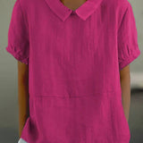 Linnen Blouse met Korte Mouwen en Overhemdkraag