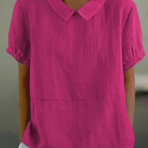 Linnen Blouse met Korte Mouwen en Overhemdkraag