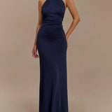 Elegante Halter Maxi Jurk met Open Rug