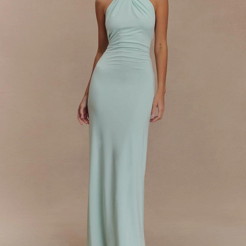 Elegante Halter Maxi Jurk met Open Rug