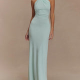 Elegante Halter Maxi Jurk met Open Rug