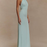 Elegante Halter Maxi Jurk met Open Rug