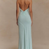 Elegante Halter Maxi Jurk met Open Rug