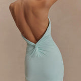 Elegante Halter Maxi Jurk met Open Rug