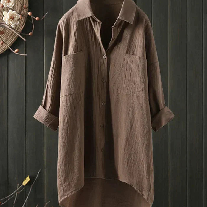 Linnen Blouse met Overhemdkraag en Knoopsluiting