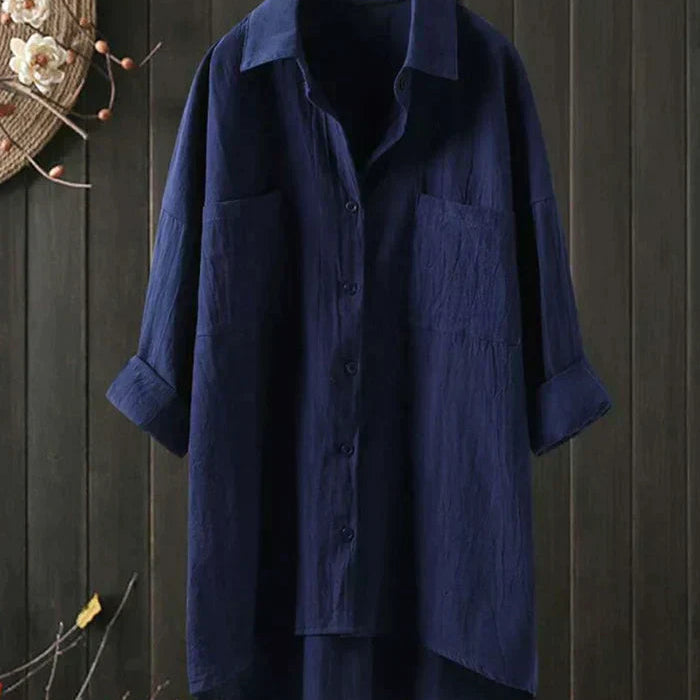 Linnen Blouse met Overhemdkraag en Knoopsluiting