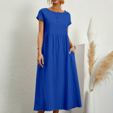 Dames Midi Jurk met Ronde Hals en Korte Mouwen