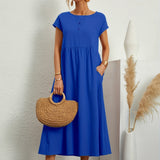 Dames Midi Jurk met Ronde Hals en Korte Mouwen