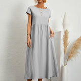 Dames Midi Jurk met Ronde Hals en Korte Mouwen