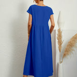 Dames Midi Jurk met Ronde Hals en Korte Mouwen