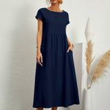Dames Midi Jurk met Ronde Hals en Korte Mouwen