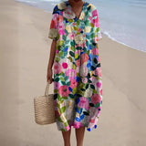 Losvallende Midi Jurk met Artistieke Print
