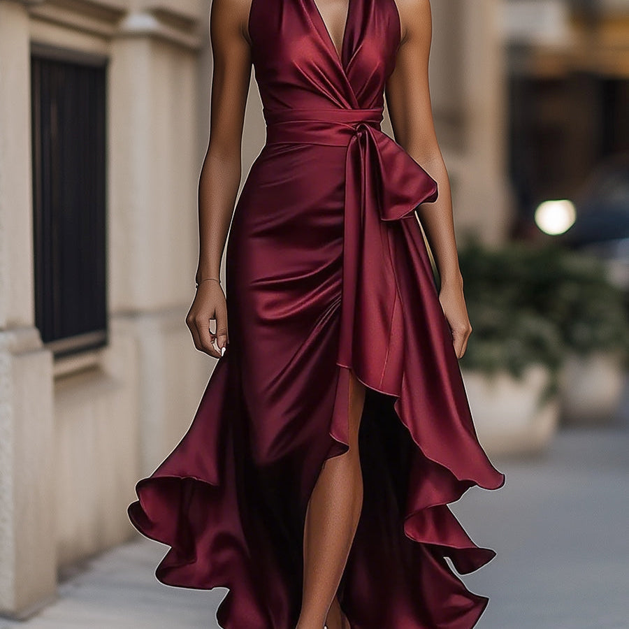Dames Maxi Jurk met Volants en Diepe V-hals