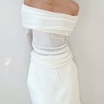 Lorena – Gevouwen off-shoulder top voor dames, stijlvol en elegant met een vrouwelijke touch.