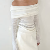 Lorena – Gevouwen off-shoulder top voor dames, stijlvol en elegant met een vrouwelijke touch.