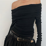 Lorena – Gevouwen off-shoulder top voor dames, stijlvol en elegant met een vrouwelijke touch.