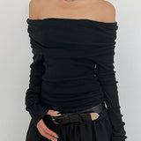 Lorena – Gevouwen off-shoulder top voor dames, stijlvol en elegant met een vrouwelijke touch.