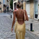 Satijnen Maxi Jurk met Open Rug en Split
