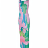 Maxi Jurk met Abstracte Print en Zijsplit