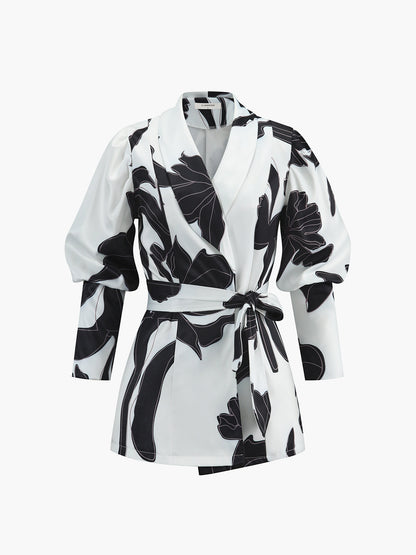 Dunne blazerjas voor dames met een riem en print, een elegante en veelzijdige kledingstuk dat perfect is voor een chique, casual look.