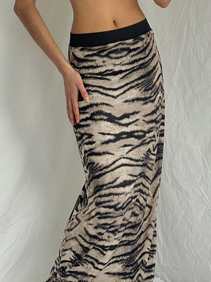 Maxi rok met hoge taille en tijger patroon voor dames – stijlvolle en gedurfde maxi rok met een trendy tijgerprint, perfect voor een modieuze en opvallende look.