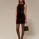 Velours Mini Jurk met Open Rug en Strikdetail