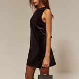 Velours Mini Jurk met Open Rug en Strikdetail