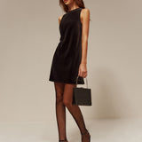 Velours Mini Jurk met Open Rug en Strikdetail