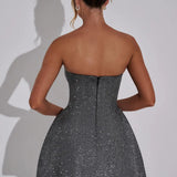 Straploze Mini Jurk met Glitterafwerking