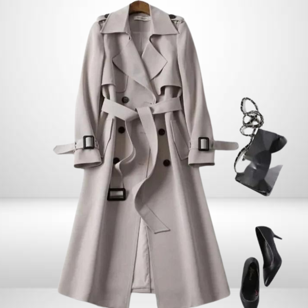 Lange dames trenchcoat in diverse kleuren – elegante pasvorm, hoogwaardige stof en tijdloze stijlvolle uitstraling.
