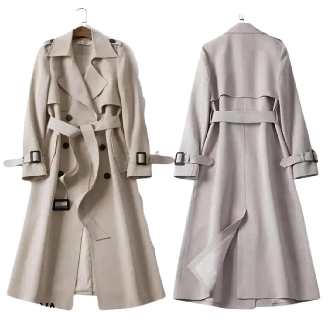 Lange dames trenchcoat in diverse kleuren – elegante pasvorm, hoogwaardige stof en tijdloze stijlvolle uitstraling.