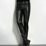 Heren slim fit PU leren broek met stretch