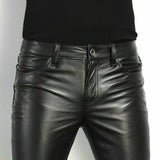 Heren slim fit PU leren broek met stretch