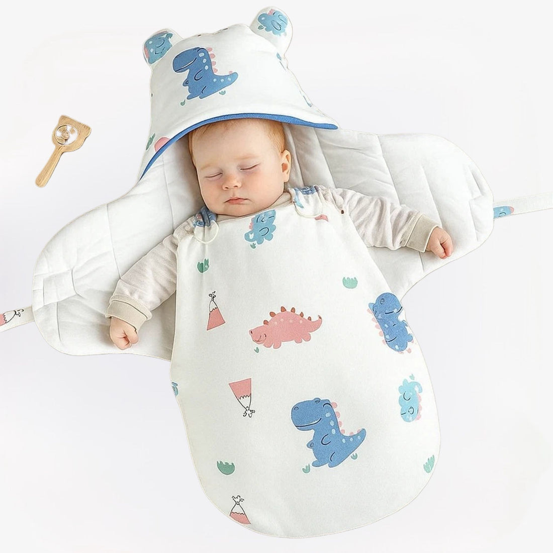 CuddleNest katoenen babywikkeldeken – zachte, ademende stof, ideale pasvorm voor veilig inbakeren en comfortabel slapen.