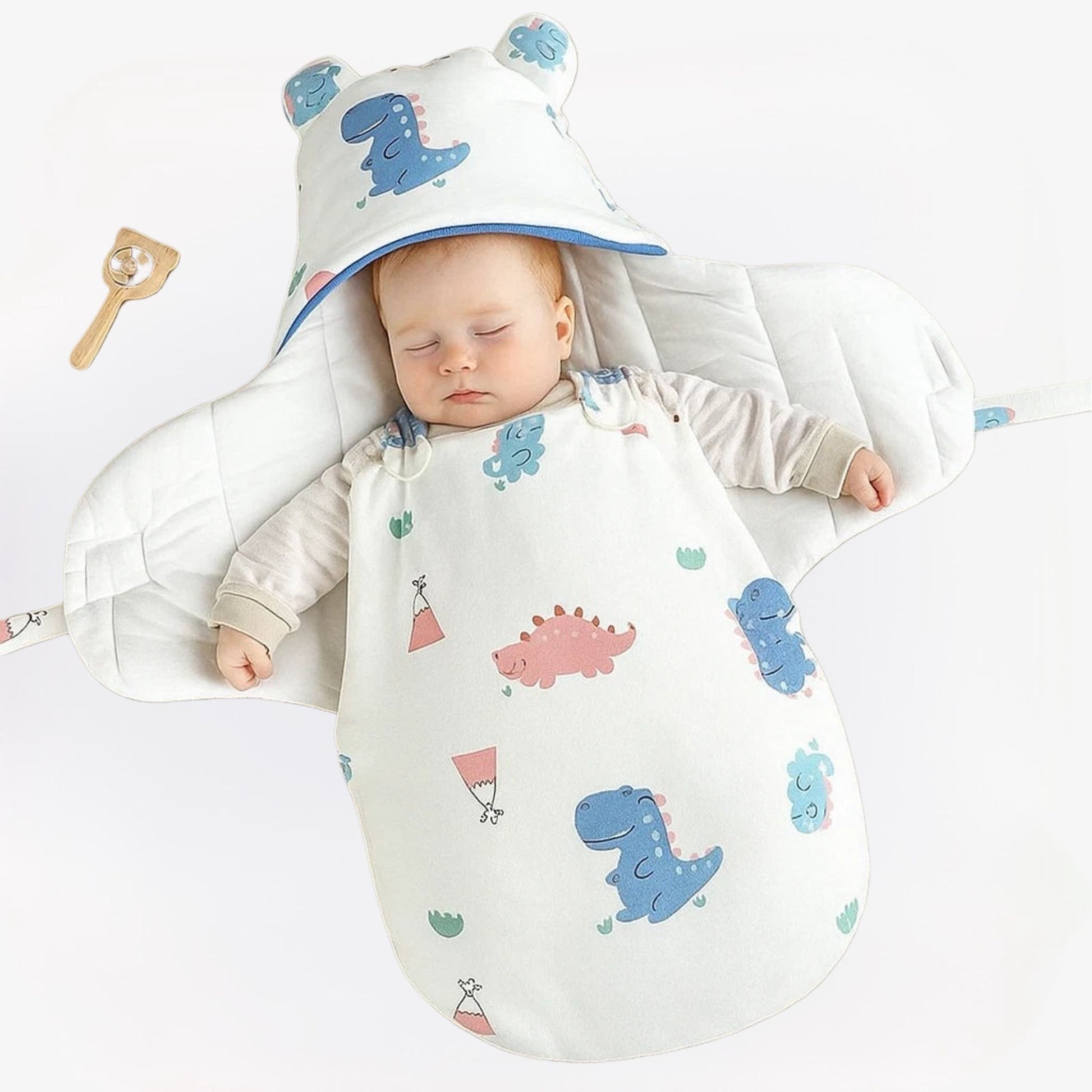 CuddleNest katoenen babywikkeldeken – zachte, ademende stof, ideale pasvorm voor veilig inbakeren en comfortabel slapen.