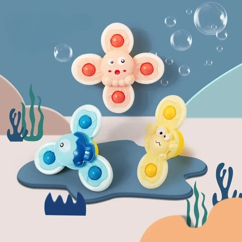 3-delige zuignap draaier – fidget spinner - educatief badspeelgoed voor uren speelplezier. Stimuleert de motorische ontwikkeling van je kleintje tijdens het baden.