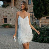 Feestelijke Fringe Jurk met Veren