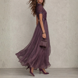 Dames Maxi Jurk met Ruches en Korte Mouwen