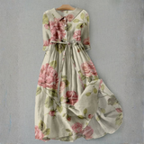 Dames Midi Jurk met Bloemenprint en V-Hals